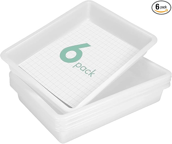 Turn in Trays Classroom, 6 Pack White Paper Trays for Classroom with Colorful Labels, Thick Plastic Storage Bins,Paper Bins for School, Office Organization, Letter Size Flat Storage Tray