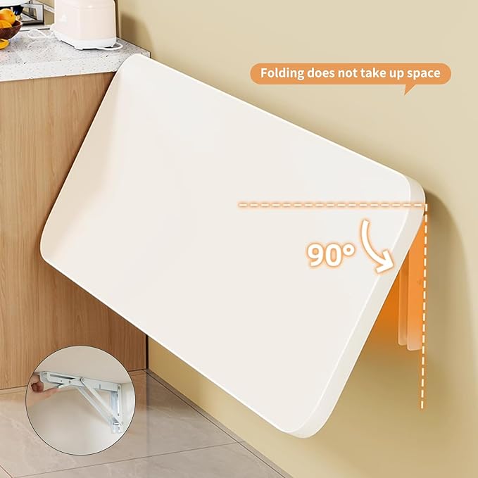 Wall Mounted Folding Wood Table, Folding Table with Heavy Duty Metal for Laundry Collapsible Shelf Brackets, Wall Mounted Desk Fold Down for Small Spaces White 100 * 50cm/39.3”*19.7”