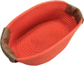 Medium Cotton Woven Basket with PU Leather Handle, Baby Clothes Toys Candy Gifts Cotton Rope Organizer, Living Room Basket Bathroom Shower Storage Laundry Basket, Dog Cat Bed, Cute Decor, Orange