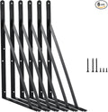 6 Pack L16 x H 10" Black Heavy Duty Shelf Brackets with Screws Metal Shelf Brackets Shelf Support Angle Brackets for Shelves L Brackets Heavy Duty Floating Shelf
