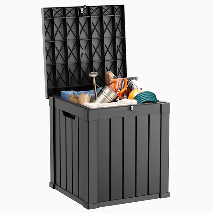 50 GallonOutdoor Storage Box,Resin Deck Boxes Waterproof, IndoorOutdoor Bin for Package Delivery, Patio Cushions, Gardening Tools, Lockable, UV Resistant