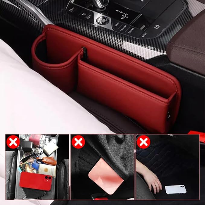 Car Leather Cup Holder Gap Bag,2025 Upgrade Car Storage Box with Cup Holder,Seat Storage Box Gap Filler Organizer for Glasses Phone Keys and Cards (Black, Passenger Seat)