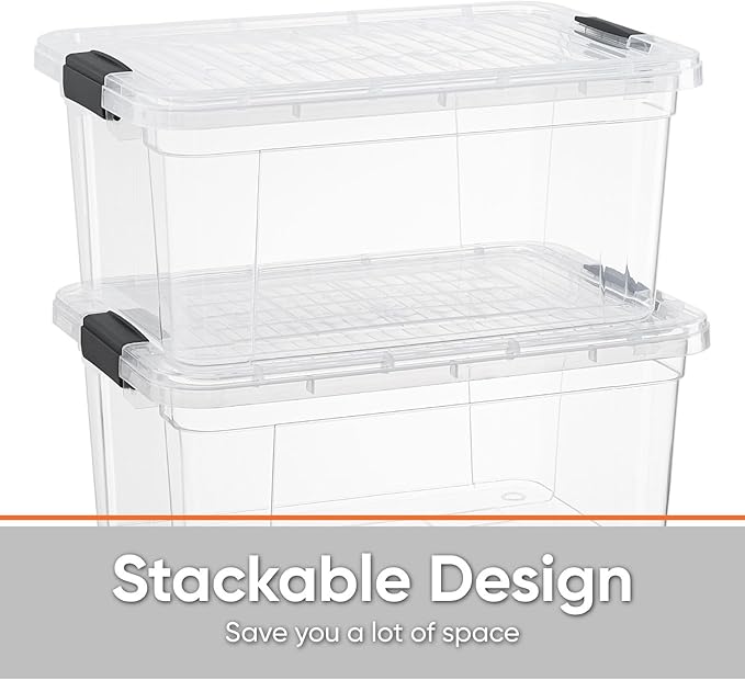 Superio Storage Bins with Lids- 8 Pack, 1.85 Qt Clear Boxes for Organizing, Stackable Plastic Containers- BPA Free, Non-Toxic, Odor Free, Organizer for Home, Office, Dorm