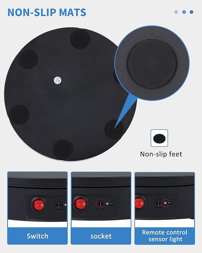 JAYEGT Motorized Rotating Display Stand, 330Lbs Load，360 Degree Electric Rotating Turntable for Photography Products Display，Live Show,Remote Control +5 Colors Backgrounds (Black/8.66inch /Wired)
