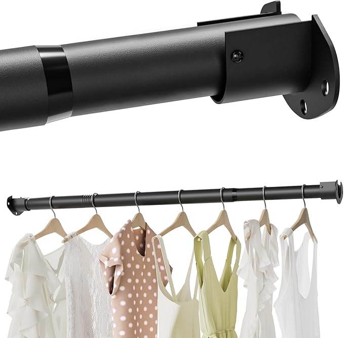 Closet Rods for Hanging Clothes, 16.5 to 88 Inches Stepless Adjustable Closet Rod, Heavy Duty Clothes Hanging Rod for Closet Wardrobes Laundry
