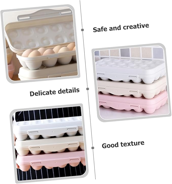 Angoily 2pcs Egg Organizer Container for Refrigerator with Lid Stackable Plastic Egg Holder Tray Large Capacity Slots Storage Box for Kitchen Fridge Space Saving