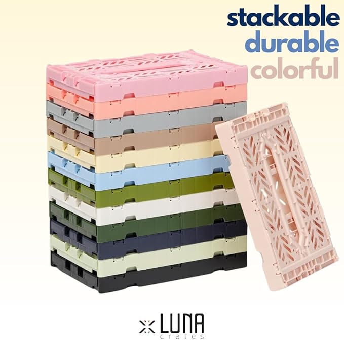 Collapsible Storage Box, Foldable Crate Organizer Bin with Handle, Stackable Crates for Home Organization (Peach, 4L - 3-Pack)