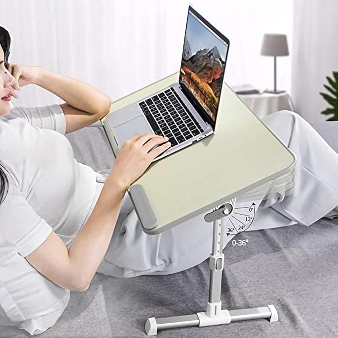 Amazon Basics Adjustable Tray Table Lap Desk Fits up to 17-Inch Laptop, Medium, 12"x20", Cream