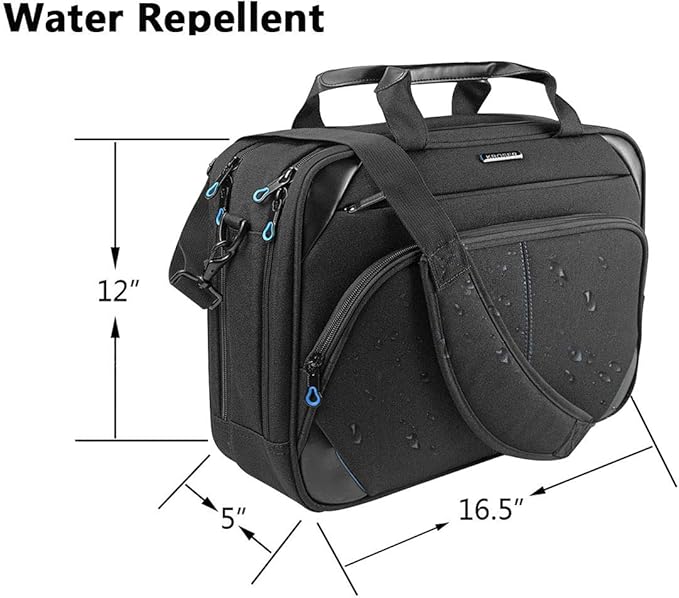 KROSER Laptop Bag 15.6 Inch Briefcase Messenger Bag Water Repellent Computer Case Shoulder Bag Durable Tablet Sleeve with RFID Pockets for Business/College/Women/Men - Black/Blue