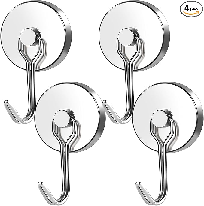 MIKEDE Magnetic Hooks Heavy Duty, 120LB Swivel Swing Strong Magnetic Hooks Cruise,Neodymium Hook Magnets for Home, Kitchen, Workplace, Metal Door, Office and Garage - Pack of 4