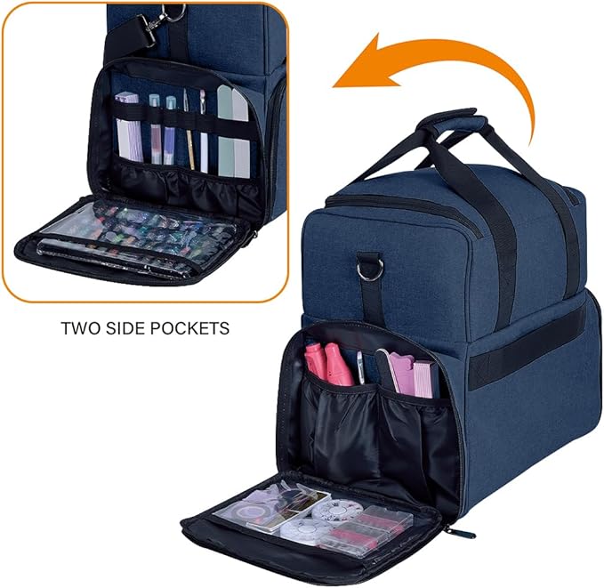 Large Makeup Cosmetic Bag with 3 Removable Case and 2 Removable Dividers Double Layer Travel Storage Organizer, Makeup Brushes Storage Section Blue