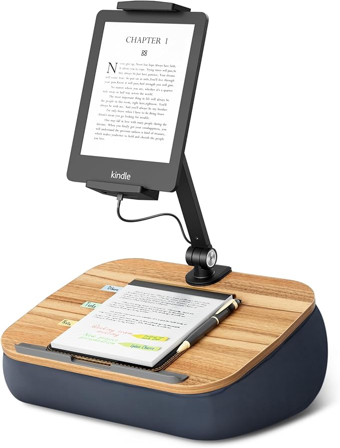 Lap Beanbag Cozy Kindle Pillow Stand for Bed with Adjustable Arm, 360° Tablet Holder, Fits 4.7"-13" Kindle, iPad, Phone, Lap Desk for Hands Free Reading in Bed, Couch, Sofa,Gray