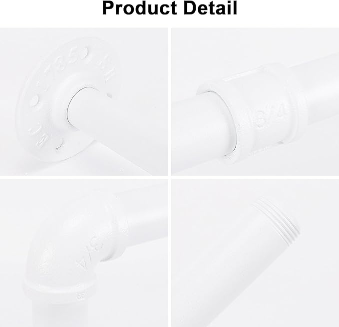 Industrial Iron Pipe Clothes Hanging Bar DIY Wall-Mounted Garment Rack Heavy Duty Clothing Rack for Bedroom, Laundry Room, Closet Storage (White 24 inch)