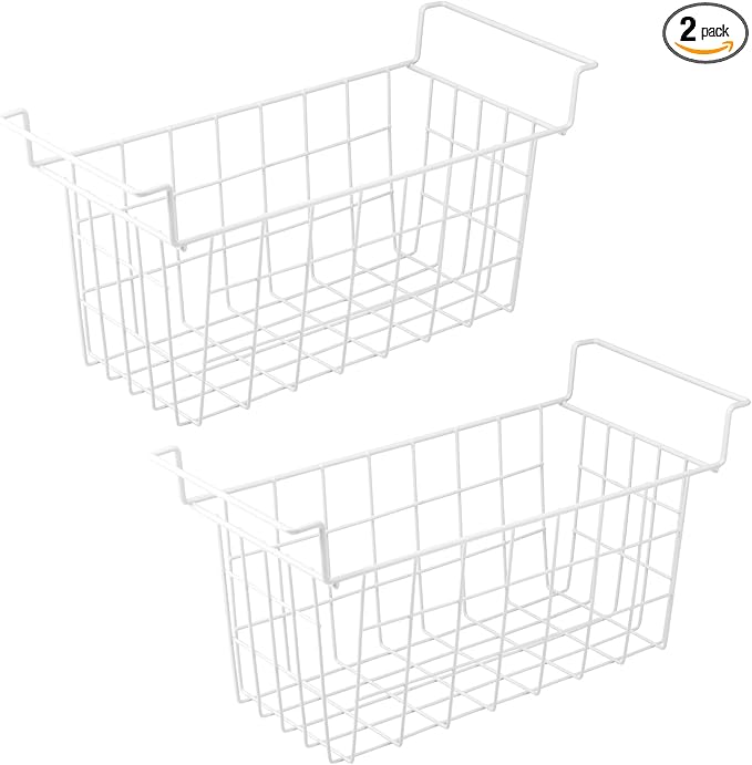 Orgneas 16.5 Inch Freezer Organizer Bins, Metal Wire Basket Bins, Replaces Chest Freezer Basket, Hangable, Sturdy, White