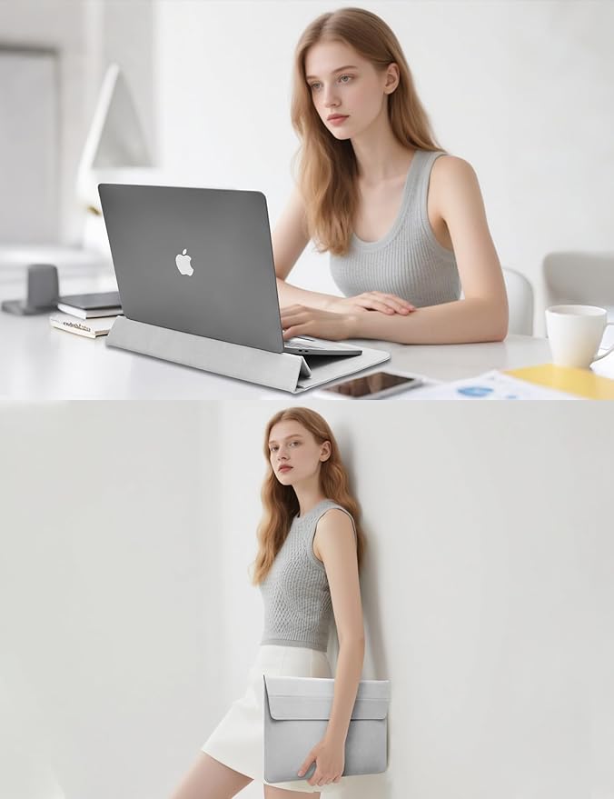 HYZUO 13.3-14 Inch Laptop Sleeve Case Bag with Adjustable Stand for MacBook Pro 14 M5/M4/M3/M2/M1 Pro/Max 2026-2021, MacBook Air/Pro 13.3, 13.8-13.5 Surface Laptop, with Pouch, Light Gray