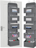 MAX Houser 5-Shelf Over The Door Hanging Organizer with 2 Metal Hooks, 5 Pocket Over The Door Wall Mount Storage with Clear Windows for Baby Nursery Bathroom Closet,Bedroom,Dorm,Diapers,Kids Toy(Gray)