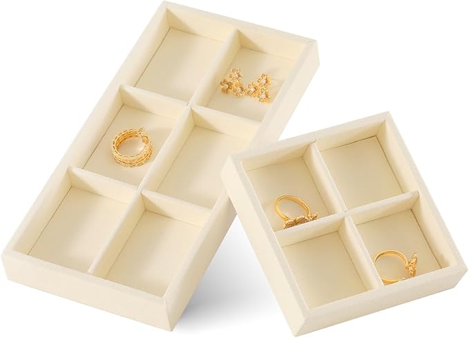 Dark Blue Jewelry Display Tray Ring Necklace Earring Bangle Organizer Multifunctional Storage Case for Jewelry Showcase (Long 6 Grids Tray(beige))