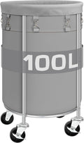 Laundry Hamper with Wheels, 100L Round Rolling Laundry Basket Sorter with Removable Bag, Clothes Cart Organizer with Steel Frame for Bedroom, Bathroom, Laundry Room, Grey