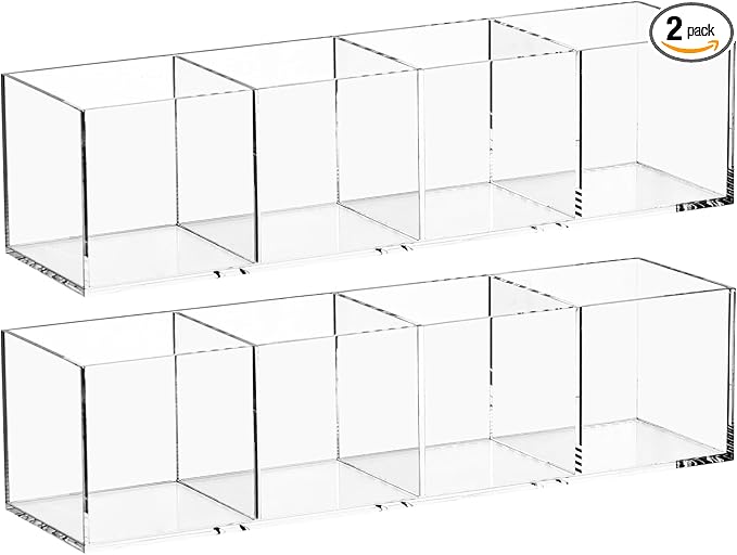 dedoot Acrylic Drawer Organizers 4-Section Clear Plastic Makeup Drawer Organizer Storage Container Acrylic Cube for Vanity Drawer Makeup Brush, Beauty Accessories-10x2.5x2.3 Inch,2 Pack