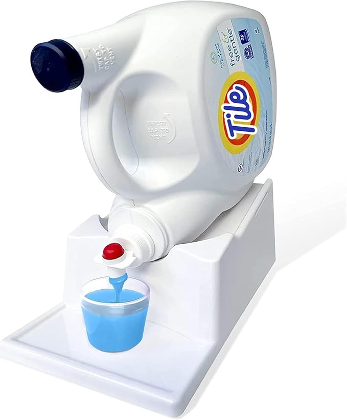 TidyFriend Liquid Laundry Detergent Holder Stand with Drip Tray & Rubber-Grip Feet, Stand for Laundry Room Organization and Storage, Fabric Softener Dispenser with Cup Holder for Easy Pouring (White)
