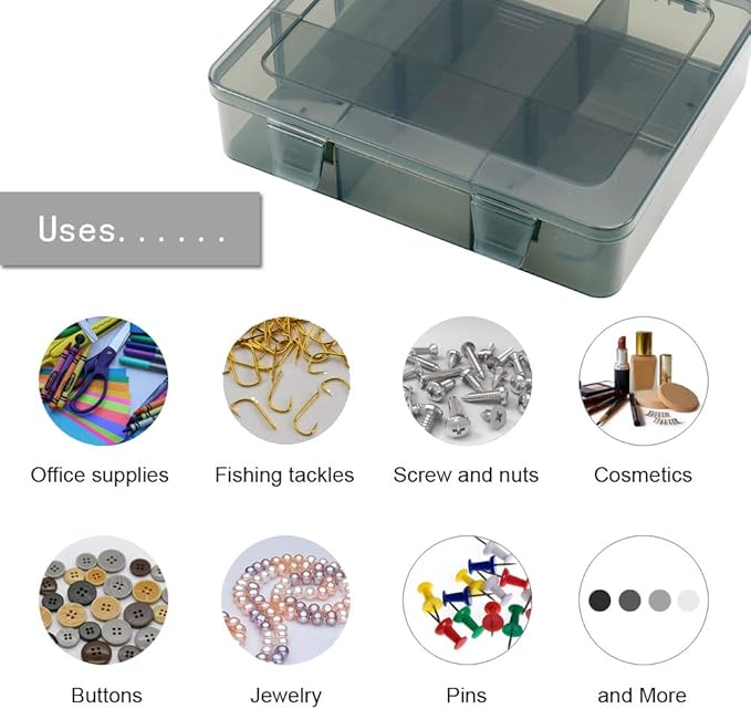 2 Pack Plastic Storage Organizer Box, Storage Container, Jewelry Organizer, Parts Storage Box with Dividers for Crafts, Beads, Buttons, Ornaments, Metal Parts(9 Grids 2 Pack)