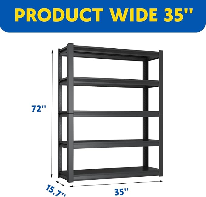 72''H Garage Shelving Heavy Duty,2500LBS Storage Shelves,5-Tier Adjustable Metal Shelve Storage Shelf Rack, Industrial Shelving Unit for Garage,Warehouse, Basement (35" W x 15.7" D x 72" H) 3PC