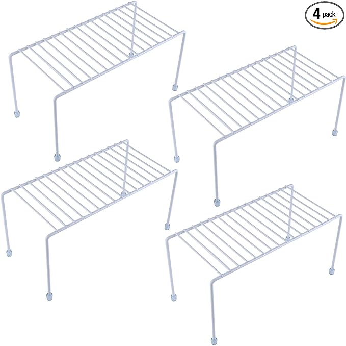SIBAO Kitchen Shelves, Cabinet Organization Mini Storage Shelf, Storage Rack Organizer for Kitchen, Fridge, Cabinet, Bathroom (White 4)