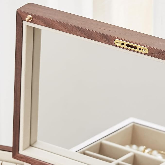 Black Walnut Wooden Jewelry Box, Wood Jewelry Organizer with 2 Side Doors Mirror Lockable Classical Style for Watch Necklace Ring Earring Storage Christmas Gifts-5 Layer