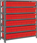 Quantum Storage Systems 1239-601RD Solid Heavy Duty 7 Shelves 36 Super Tuff Euro Red Bins 39" H x 36" W x 12" D