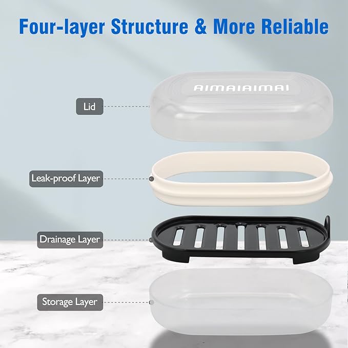 Soap Box, Travel Soap Container, Bar Soap Case with Removable Draining Layer - Clear Style A