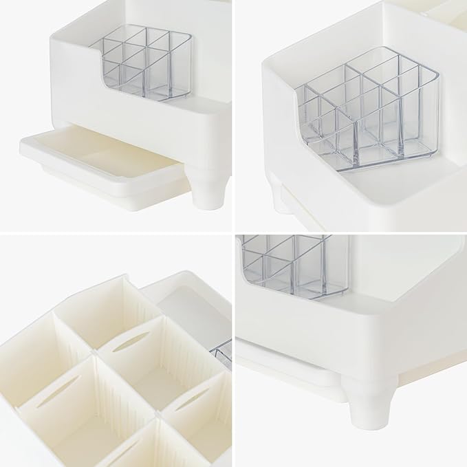 carrotez Make up Vanity Organizer Countertop Skincare Cosmetic, Accessories Organizers Customizable Compartments - White