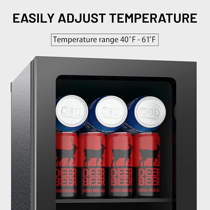24 Can Mini Beverage Fridge, 0.9 Cu.Ft Compact Drink Refrigerator with Clear Door & Adjustable Shelves, Temperature Control, Quiet Compressor Small Refrigerator for Soda, Beer or Wine
