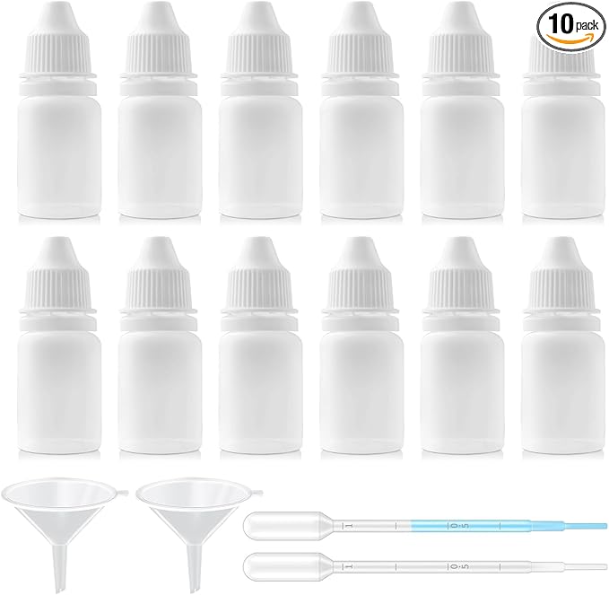 12PCS 5ML White Plastic Empty Squeezable Dropper Bottles Portable Eye Liquid Dropper Small Plastic Refillable Containers with Screw Cap and Plug (White, 5ML)