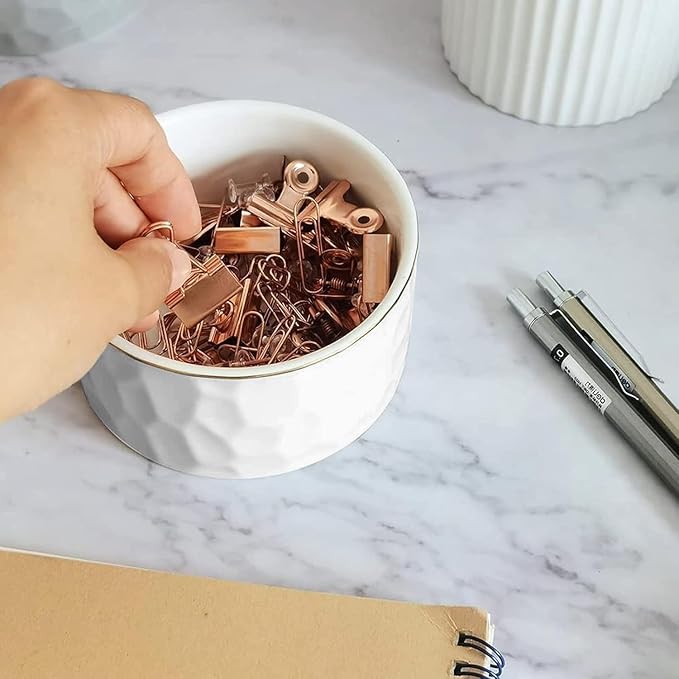 Paper Clip Holder Ceramic Paper Clip Holders Paperclips Holder Dispenser Cute Gold Line Paper Clip Organizer for Desk Binder Clip Holder Bobby Pin Hair Clip Holder Gift for Office Black