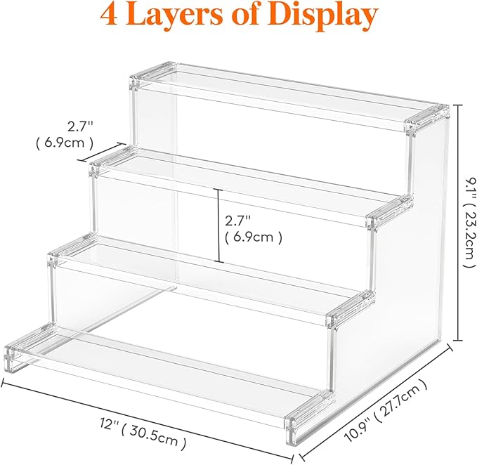 Lifewit 12 Inch Perfume Stand Organizer for Women, 4 Tier Plastic Display Riser, Tool-Free Assembly, Fragrance Makeup Cosmetics Shelf for Vanity Bedroom Bathroom Storage Organization, Clear, 2 Pcs
