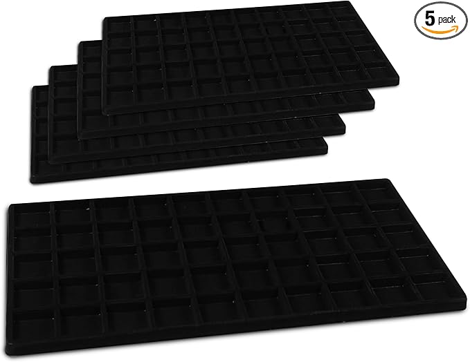 Novel Box 5 Pack 50-Slot Black Liner Jewelry Storage Tray Inserts 14.75x8.25x1 Inches - Jewelry Organizer Pad for Drawers & Store Displays - Jewelry Display Pads for Rings Earrings & Pendants