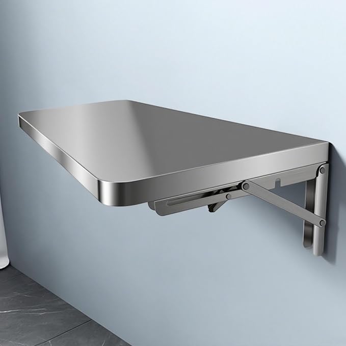 304 Stainless Steel Folding Wall Shelf Wall Mount Kitchen Storage Shelves Rounded Corners Food-Grade Folding Table Thickened Bracket for Laundry Room Garage Restaurant.(90x40cm/35.4x15.7in)