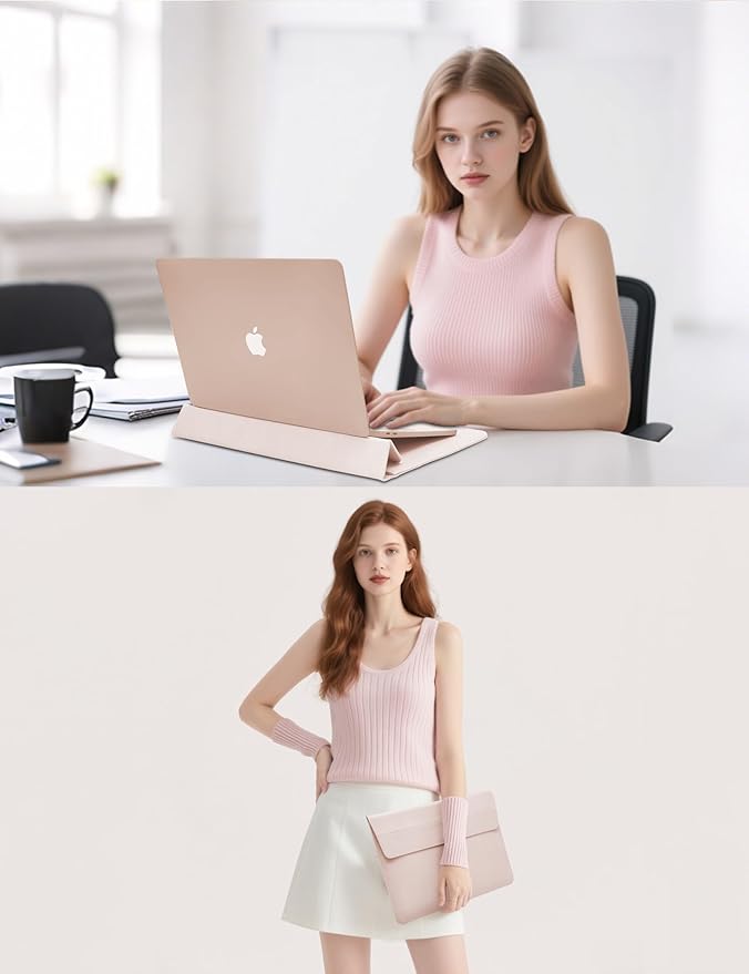 HYZUO 13.3-14 Inch Laptop Sleeve Case Bag with Adjustable Stand for MacBook Pro 14 M5/M4/M3/M2/M1 Pro/Max 2026-2021, MacBook Air/Pro 13.3, 13.8-13.5 Surface Laptop, with Pouch, Apricot