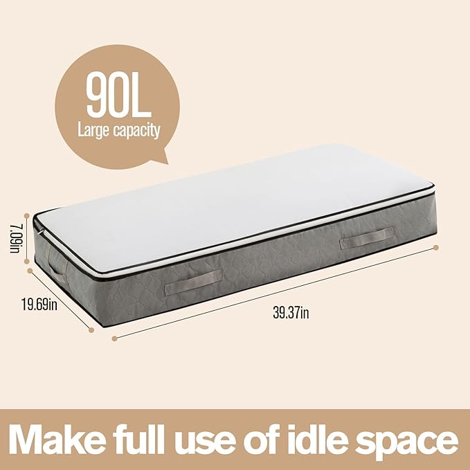 90L Under Bed Storage Containers, Closet Organizers and Storage Bins, Foldable Underbed Storage Bags for Blanket, Clothing, Comforter, Sweaters, Pillows, Linen Sheets, Wrapping Paper, black