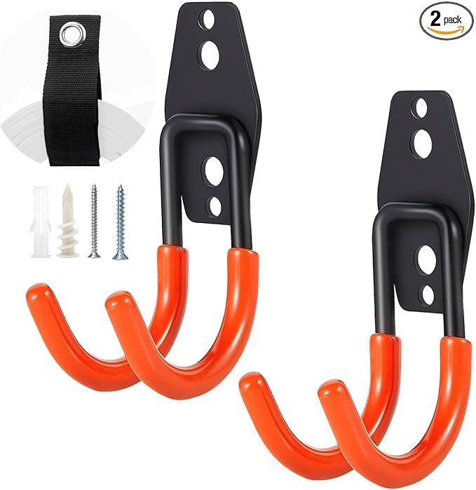 Heavy Duty Garage Storage Hooks, 2 Pack Utility Steel Garage Tool Organizer Wall Mount for Hanging Power and Garden Tools Ladders Hoses Bikes Ropes & Bulk Items