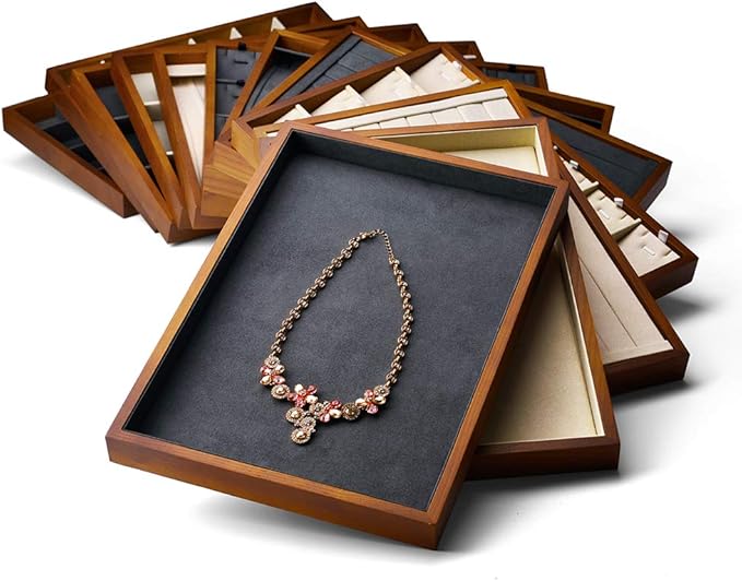 Oirlv Solid Wood Jewelry Tray Ring Earring Display Showcase Jewelry Organizer