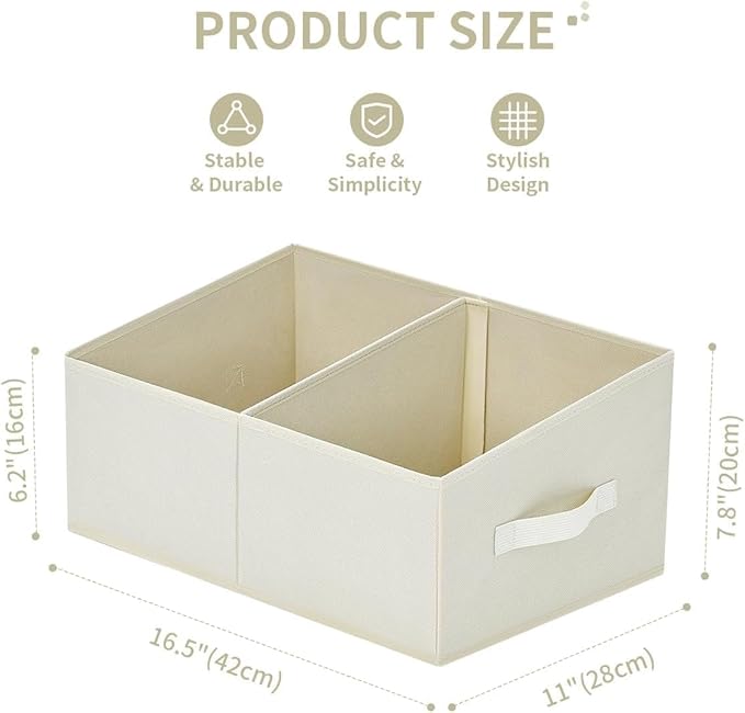 DIMJ Closet Storage Bins, 8 Pack Storage Baskets for Shelves, Foldable Shelf Organizer with Handle, Linen Closet Organizers and Storage for Clothes, Toys, Towel, Books (Beige)