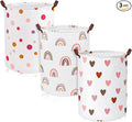 Patelai 3 Pieces Large Laundry Hamper Round Collapsible Organizer Storage Bin Waterproof Foldable Dirty Clothes Laundry Basket for Home Bathroom(Rainbow)