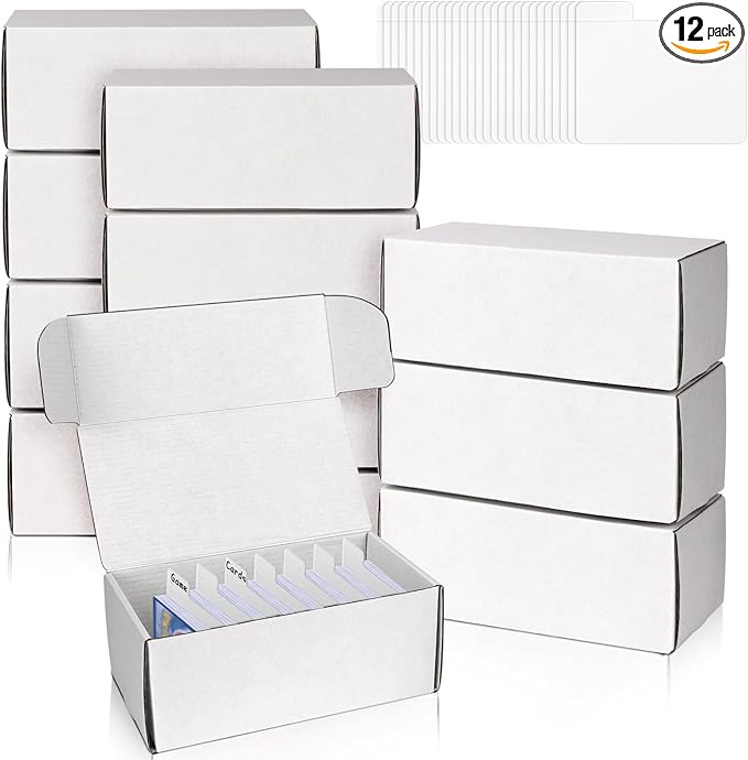 Trading Card Storage Box with Dividers, 12 Pack • 400 Count Bulk Card Collection Case, Corrugated Cardboard Storage Box for Sports, TCG/Magic/Mtg Cards (Horizontal Length 7.5 Inch)