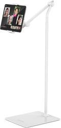 AboveTEK Tablet Floor Stand,Stylish Adjustable Height iPad Floor Stand with Stable Base,Aluminum 360° Rotation Holder for Sofa Bed,Fits 4.7-13.5"iPad Pro 12.9/Air/Mini,Galaxy Tab,iPhone, Kindle(White)