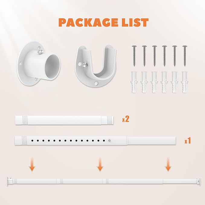 Closet Rod 30-51 Inches, Adjustable Heavy Duty Metal White Closet Rods for Hanging Clothes 1.3 Inches Diameter for Wardrobes Laundry