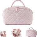 2026 Travel Makeup Bag for Women – 180° Lay-Flat Puffy Cosmetic Organizer with 5 Compartments, Water-Resistant & Machine Washable Makeup Case,Puffy Padded Organizer for Toiletries,Ideal Gifts for Her