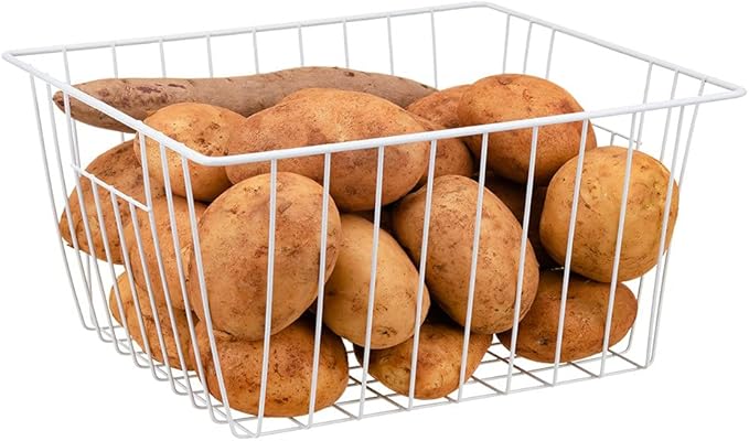 4 Pack Wire Storage Baskets for Organizing, Freezer Organizer Bins, Pantry Organization Bins Cabinets - Metal Basket Kitchen, Laundry, Fridge, Bathroom Countertop Organizer, Pearl White