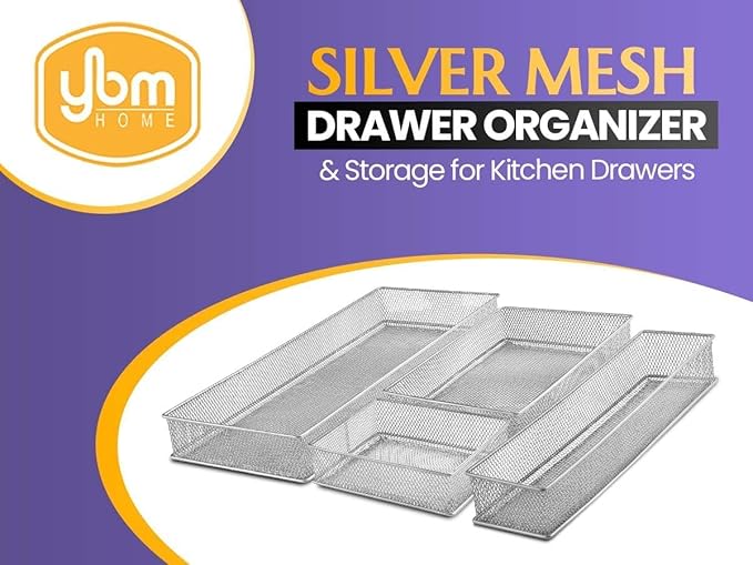 YBM HOME Silver Mesh Drawer Cabinet and or Shelf Organizer Bins, School Supply Holder Office Desktop Organizer Basket 1590s (1, 6x9x2 Inch)