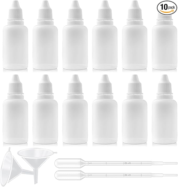 12PCS 20ML White Plastic Empty Squeezable Dropper Bottles Portable Eye Liquid Dropper Small Plastic Refillable Containers with Screw Cap and Plug (White, 20ML)